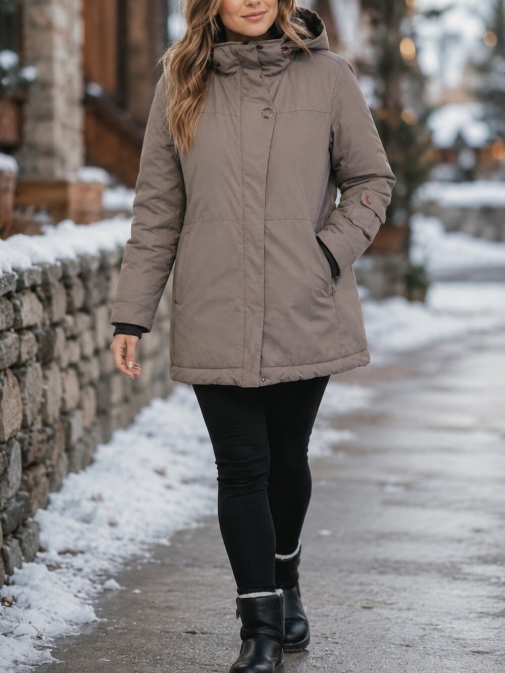 Lole Taupe Hooded Fleece Lined Puffer Parka Coat Winter Jacket Travel